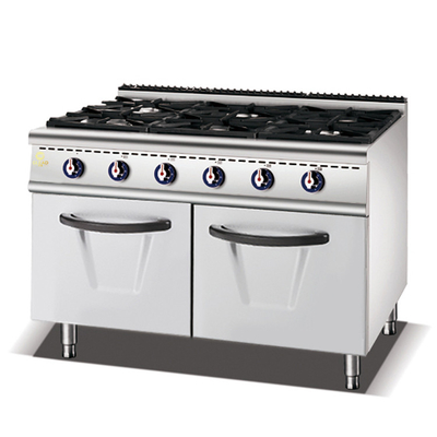 SS304 ガス 6 レンジストーブ オーブン付き LPG/天然ガス 150KG ホテル設備