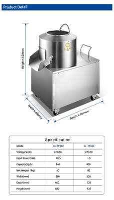 ステンレス鋼のジャガイモ機 1.5kw 150min/r 回転速度 400KG/h 容量