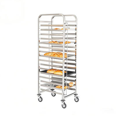 Commercial 15-Tier Stainless Steel Bun Pan Rack Trolley | With Lock Brake Wheels for Bakery Kitchen Delivery & Storage